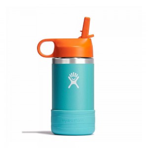 Hydro Flask 12 oz Wide Mouth w/ Straw Kids' Water Bottle Seaspray Blue | MTCZ-32785