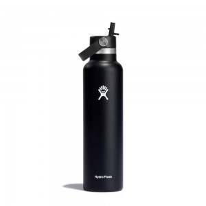 Hydro Flask 24 oz Standard Mouth with Flex Straw Water Bottle Black | QJFG-85062