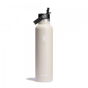 Hydro Flask 24 oz Standard Mouth with Flex Straw Water Bottle Oat Beige | QBWD-69570