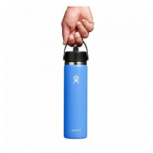 Hydro Flask 24 oz Wide Mouth w/ Flex Straw Water Bottle Cascade Blue | BIOU-98245