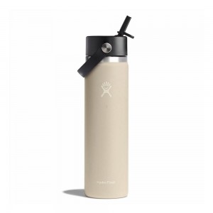 Hydro Flask 24 oz Wide Mouth w/ Flex Straw Water Bottle Oat Beige | PHEZ-23574