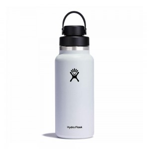 Hydro Flask 32 oz Wide Mouth With Flex Chug Water Bottle White | SAQD-69214