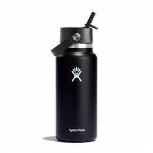 Hydro Flask 32 oz Wide Mouth with Flex Straw Water Bottle Black | YMUS-34027