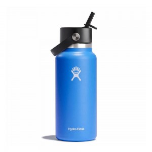 Hydro Flask 32 oz Wide Mouth with Flex Straw Water Bottle Cascade Blue | LDCW-43650