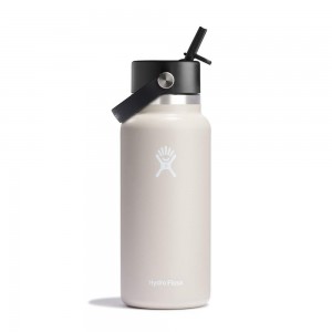 Hydro Flask 32 oz Wide Mouth with Flex Straw Water Bottle Oat Beige | TFLS-16945