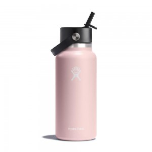 Hydro Flask 32 oz Wide Mouth with Flex Straw Water Bottle Trillium Pink | ZYAW-17065