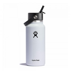 Hydro Flask 32 oz Wide Mouth with Flex Straw Water Bottle White | RCKE-75189