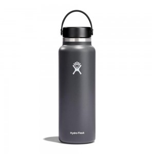 Hydro Flask 40 oz Wide Mouth: 40 oz Insulated Water Bottle Stone Grey | ZILG-12869