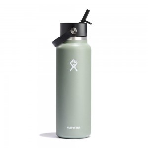 Hydro Flask 40 oz Wide Mouth w/ Flex Straw Water Bottle Agave Green | HGUJ-70259