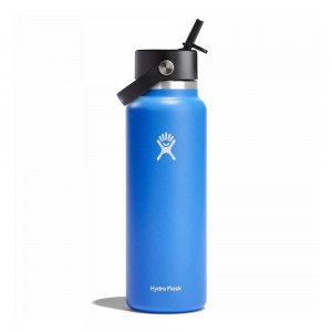 Hydro Flask 40 oz Wide Mouth w/ Flex Straw Water Bottle Cascade Blue | IGOA-92051