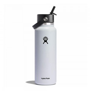 Hydro Flask 40 oz Wide Mouth w/ Flex Straw Water Bottle White | WVTI-31420