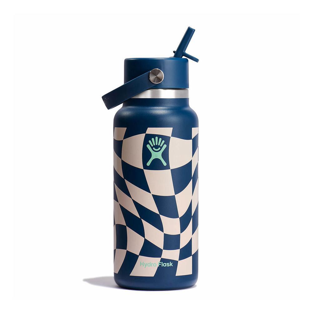 Hydro Flask 32 oz Wide Mouth with Flex Straw Water Bottle Checkered Indigo | KARD-67105