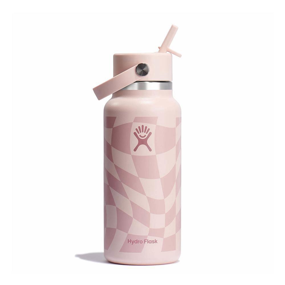 Hydro Flask 32 oz Wide Mouth with Flex Straw Water Bottle Coral Checkered Ecru | FGZX-25416